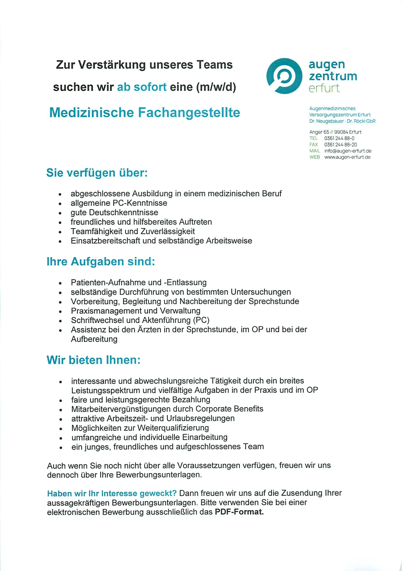 Medizinische Fachangestellte (m / w / d)